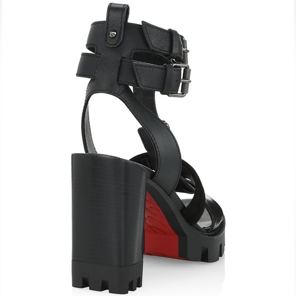 Christian Louboutin Belted T-Strap Lug Leather Sandals - Picture 3 of 11
